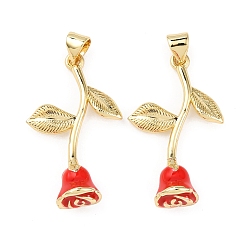 Настоящее золото 18K Латунь эмаль подвески, цветок, стойки покрытие, долговечный, без свинца и без кадмия, реальный 18 k позолоченный, 31x18x8.5 мм, отверстие : 4.5x3.5 мм