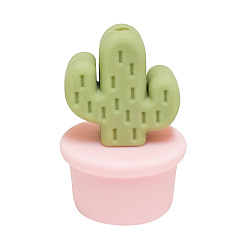 Pink Cactus Food Grade Eco-Friendly Silicone Focal Beads, Pink, 28.1x18.6mm