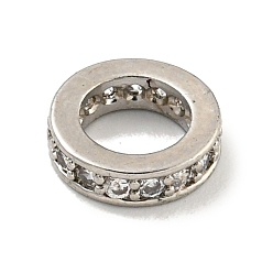 Платина Латунь микропаве прозрачный кубический цирконий европейский бисер, бусины с большим отверстием, долговечный, без свинца и без кадмия, плоско-круглые, платина, 8x2 мм, отверстие : 5 мм