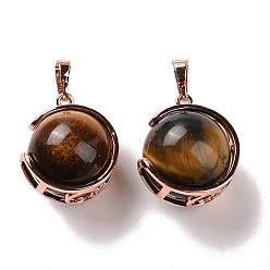 Tiger Eye Natural Tiger Eye Pendants, Ball Sphere Charms with Rose Gold Tone Brass Findings, 24x21x18mm, Hole: 8x5mm