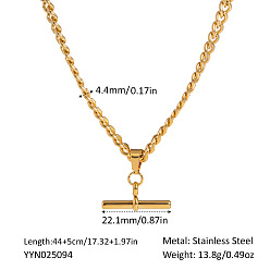 Настоящее золото 18K Хип-хоп нержавеющая сталь t-образная подвеска витая цепь ожерелья для женщин, золотые, реальный 18 k позолоченный, 17.32 дюйм (44 см)