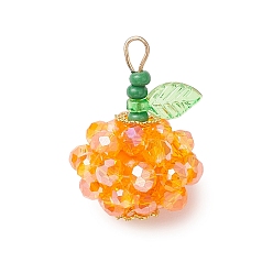 Оранжевый Подвески из фруктового стекла, с синтетическими бусинами императорской яшмы, окрашенными в черный цвет, и акриловыми подвесками, и 304 петлей из нержавеющей стали, граненые, оранжевые, 24.5~25x17~17.5 мм, отверстие : 3x2 мм