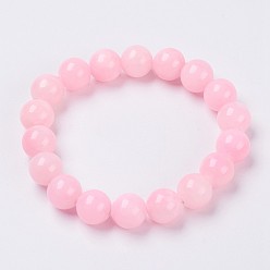 Pink Браслет из натурального желтого нефрита из бисера, окрашенные, круглые, розовые, 2 дюйм (5 см), бусины : 8 мм