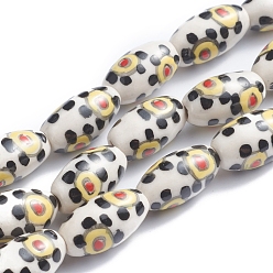 Цветок Ручной печатный шарики фарфора, овальные, цветочный узор, 14~16x8~9 мм, отверстие : 1.5~2 мм, около 23 шт / нитка, 13.5 дюйм (34 см)