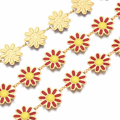 (123L) Белый крем непрозрачный блеск 304 звенья цепи из нержавеющей стали и эмали, с катушкой, несварные, реальный 16 k позолоченный, без никеля , цветок, огнеупорный кирпич, 13.5x10x1 мм, около 16.4 футов (5 м) / рулон