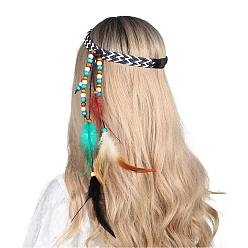 Черный 1повязка на голову с перьями в стиле бохо из ПК, Фестивальный головной убор, повязки на голову, аксессуары для волос с перьями, чёрные, 380 мм