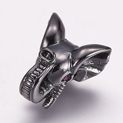 Черный Цвет Металла Латунные микро проложить кубического циркония бусы, слон, металлический черный , 15.5x12.5x10 мм, отверстие : 2 мм