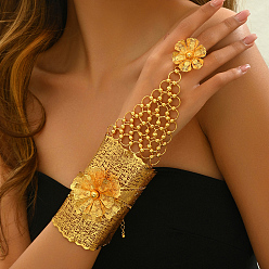 Золотой Роскошные браслеты из железных колец для невесты на Ближнем Востоке с цветочным узором, широкий и модный, золотые, внутренний диаметр: 2-3/8~2-3/4 дюйм (6~7 см)