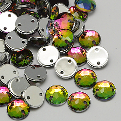 Разноцветный Шить на горный хрусталь, Тайвань акриловые горный хрусталь, два отверстия, аксессуары для одежды, граненые, полукруглые / купольные, красочный, 10x4 мм, отверстие: 1 мм