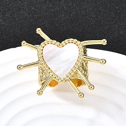 Сердце Латунные кольца-манжеты для женщин, с естественной оболочке, стойки покрытие, долговечный, без свинца и без кадмия, реальный 18 k позолоченный, сердце, размер США 8 1/2 (18.5 мм)