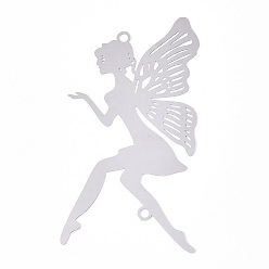 Нержавеющая Сталь Цвет 201 подвески из нержавеющей стали, ангел ссылки, цвет нержавеющей стали, 76.5x42x0.3 мм, отверстие : 2.5 мм