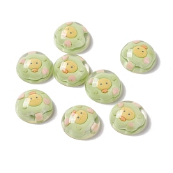 Light Green Transparent Resin Cabochons, Half Round with Ice Cream Pattern, Light Green, 24.5x9.5mm