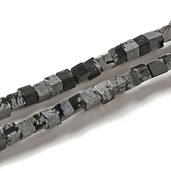 Schneeflocken-Obsidian Naturschneeflocke Obsidian Perlen Stränge, Würfel, 2~2.5x2.5~3.5x2.5~3 mm, Bohrung: 0.4 mm, ca. 157~165 Stk. / Strang, 14.96~15.75'' (38~40 cm)