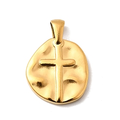 Настоящее золото 18K 304 подвески из нержавеющей стали, ионное покрытие (ip), плоский круглый с подвеской в виде креста, реальный 18 k позолоченный, 19.5x18x3 мм, отверстие : 5x3 мм