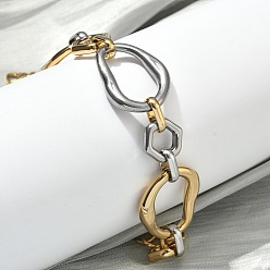 Golden & Stainless Steel Color 304 Stainless Steel Irregular Oval Link Chain Bracelets for Women, Ion Plating(IP), Long-Lasting Plated, Golden & Stainless Steel Color, Inner Diameter: 7.09 inch(18cm)