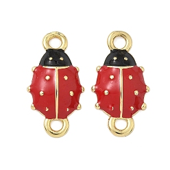 Настоящее золото 18K Подвески из латунной эмали, ссылка на божью коровку, стойки покрытие, долговечный, без кадмия и без свинца, реальный 18 k позолоченный, 19x10x3.5 мм, отверстие : 1.8 мм