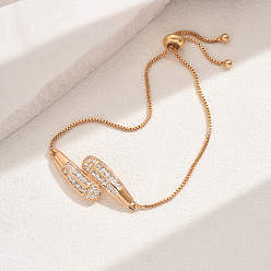 Золотой Латунные браслеты-слайдеры с микропаве из прозрачного кубического циркония, браслеты-цепочки для женщин, бейсбольной битой, золотые, бейсбольная бита: 1-1/2x1/2 дюйм(3.7x1.4см), внутренний диаметр: 2-3/8 дюйм (6 см) ~ 3-1/8 дюйм (8 см)