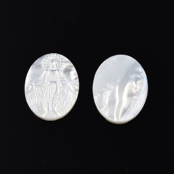 Coquillage Blanc Cabochons naturelles de coquillages blancs, religion, ovale avec jésus, 18x14x2.5mm