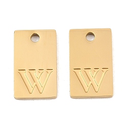 Letter W 304 Stainless Steel Pendants, Rectangle with Letter Charms, Real 18K Gold Plated, Ion Plating(IP), Letter W, 16x10x1.4mm, Hole: 1.8mm