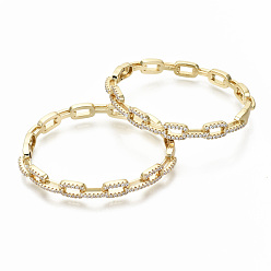 Настоящее золото 16K Браслеты из латуни с прозрачным кубическим цирконием в микропаве, без никеля , форма кабельной цепи, реальный 16 k позолоченный, внутренний диаметр: 2-1/4x1-2 дюйм (5.8x5.1 см), 8 мм