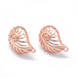 Матовый Розово-Золотой Цвет Сплав серьги выводы, с петлей, латунные булавки и гайки для ушей / спинки сережек, долговечный, раковина, матовая розового золота, 22x14 мм, отверстия: 1.5 мм, штифты: 0.7 мм