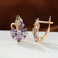 Темная Орхидея Латунные микро проложить серьги обруча кубического циркония, цветок, золотые, темные орхидеи, 16x11 мм