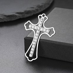 Нержавеющая Сталь Цвет Шкентели нержавеющей стали, крестик, со стразами, цвет нержавеющей стали, 41x28 мм