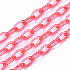 Cerise Handgefertigte transparente abs kunststoff kabelketten, ellipsenförmige, cerise, 19.29 Zoll ~ 19.68 Zoll (49~50 cm), Link: 13x7.5x1.5 mm
