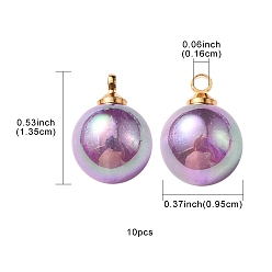 Medium Purple 10Pcs UV Plating Acrylic Pendants, with Light Gold Tone Brass Findings, Round Charm, Medium Purple, 13.5x9.5mm, Hole: 1.6mm
