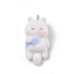 Cat Shape Кулоны из флокированной смолы, с железной платиной петлей, форма кошки, 36x18x14 мм, отверстие : 2 мм
