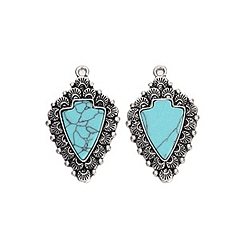 Arrow Синтетические бирюзовые подвески, с фурнитурой сплавочной тибетского стиля, стрелка, 38.2x22.9 мм