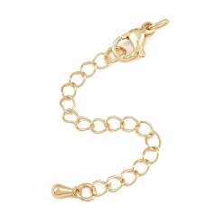 Light Gold Brass Curb Chain Extender, End Chains with Lobster Claw Clasps and Teardrop Charms, Rack Plating, Lead Free & Cadmium Free, Long-Lasting Plated, Light Gold, 69mm, Teardrop: 6x3mm