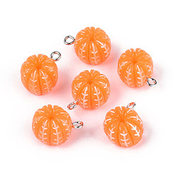 Темно-Оранжевый Непрозрачные подвески смолы, оранжевые, с железной петлей с платиновым покрытием, темно-оранжевый, 16.5~17x13x10~11 мм, отверстие : 2 мм