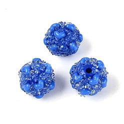 Royal Blue Opaque Acrylic & Transparent Resin Rhinestone Beads, Rondelle with Heart Pattern, Royal Blue, 16.5~17.5x15mm, Hole: 2.3mm