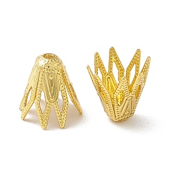 Настоящее золото 18K Стойки обшивки латунь крышки шарика, долговечный, без кадмия, без никеля и без свинца, цветок, реальный 18 k позолоченный, 8.5x9.5 мм, отверстие : 1.2 мм