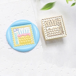 Food Золотистый тон сургучной печати, латунные головки штампов, для сургучной печати, сериал с днем рождения, торт, 22x22x14 мм, отверстие : 7 мм