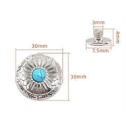 Цветок Декоративные пуговицы из сплава, с синтетическими бирюзовый, цветок, 3 см