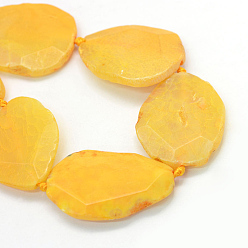 Yellow Faceted Nuggets Dyed Natural Dragon Veins Agate Beads Strands, Agate Slices, Yellow, 40~55x29~40x7~10mm, Hole: 3mm, about 8~9pcs/strand, 15.7 inch