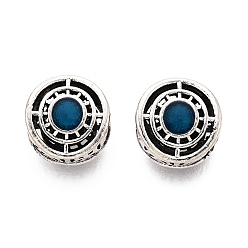 Античное Серебро Тибетский стиль сплава эмали европейские шарики, бусины с большим отверстием, плоский круглый со словом я тебя люблю, античное серебро, 12x8.5 мм, отверстие : 4~4.5 мм