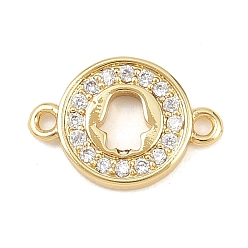 Hamsa Hand Подвески-пончики с латунными подвесками-подвесками из прозрачных кубических цирконий, без свинца и без кадмия, долговечный, реальный 18 k позолоченный, стойки покрытие, хамса рука, 13x9x1.8 мм, отверстие : 1 мм