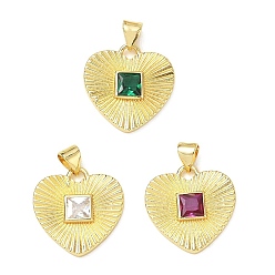 Couleur Mélangete Pendentifs en laiton zircon cubique pavé, charmes de coeur, sans plomb et sans cadmium, plaqué longue durée, crémaillère plaquage, réel 18 k plaqué or, couleur mixte, 19x19x3.5mm, Trou: 5x3.5mm