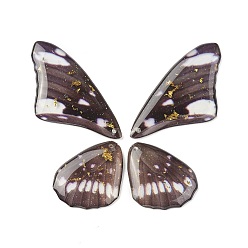 Coconut Brown Translucent Resin Pendants Set, with Gold Foil, Butterfly Wing Charm, Coconut Brown, 23~39x19.5~24x2.5mm, Hole: 1mm, 4pcs/set