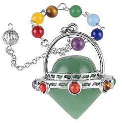 Зеленый Авантюрин Маятники для биолокации в форме инопланетного космического корабля из натурального зеленого авантюрина, с 7 бусинами из чакрального камня, для лозоходства и гадания, 220 мм