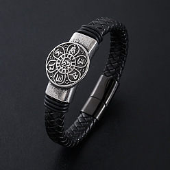 (52) Непрозрачная лаванда Браслеты из плетеного шнура из искусственной кожи в стиле панк, 304 браслеты с круглыми подвесками из нержавеющей стали для мужчин, с магнитной застежкой, разноцветные, 8.66 дюйм (22 см)