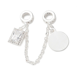 Посеребрённый Латунный микропаве прозрачный кубический цирконий кабельная цепочка европейские бусины, без кадмия, без никеля и без свинца, 925 серебро покрытием, 80 мм, отверстие : 4.5 мм, 15x12x1 mm и 11.5x7.5x4.5 mm