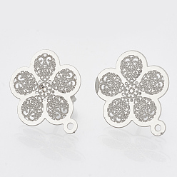 Нержавеющая Сталь Цвет Не тускнеет 304 фурнитура для сережек-гвоздиков из нержавеющей стали, с петлей, цветок, цвет нержавеющей стали, 18x15.5 мм, отверстие : 1 мм, штифты : 0.7 мм
