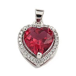 Малиновый Подвески из латуни с микропаве из прозрачного кубического циркония, шарма сердца, платина, малиновый, 16.5x13.5x7 мм, отверстие : 4x3.5 мм