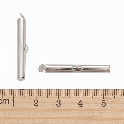 Platinum Iron Slide On End Clasp Tubes, Cadmium Free & Lead Free, Slider End Caps, Platinum, 5.5x30x4mm, Hole: 1mm, 3.2mm Inner Diameter