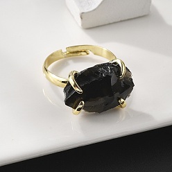 Обсидиан Перстни из натурального обсидиана, золотой тон латуни кольца палец, стойки покрытие, размер США 8 1/2 (18.5 мм)