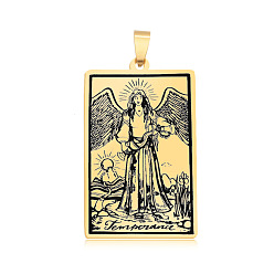 Golden 201 Stainless Steel Pendants, Laser Engraved Pattern, Tarot Card Pendants, Golden, Temperance XIV, 40x24x1mm, Hole: 8x4mm